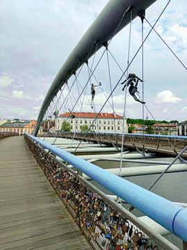 A bridge with a bunch of locks on it Stock Photos