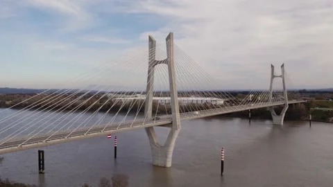 Bridge cable-stayed crossing river Video stock 227374209