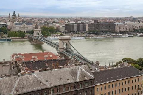 A bridge called "Szchenyi Lnchd" in Budapest Stock Photos