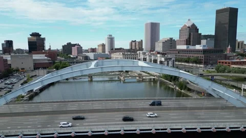 A bridge with a car in the city. Top View From Rochester Stock Footage 246719306