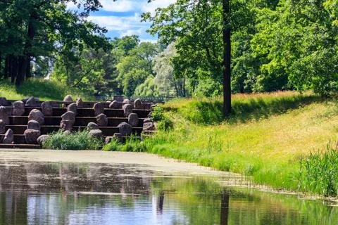 Bridge-cascade "Devil bridge" in Catherine park in Pushkin (Tsarskoye Selo) Stock Photos
