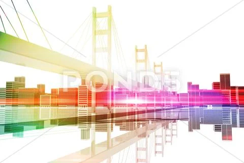Bridge with city skyline in the background Stock Illustration