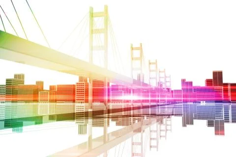 Bridge with city skyline in the background Stock Illustration