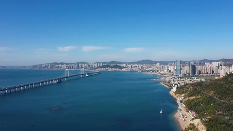 Bridge with city skyline Stock Footage 126753761