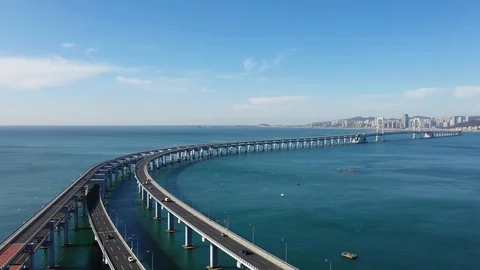 Bridge with city skyline Stock Footage 126753897