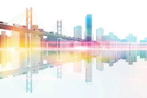 Bridge to the city skyline Stock Illustration