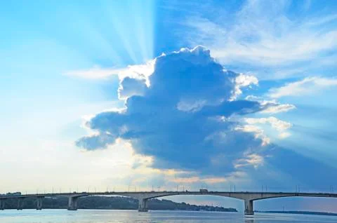 Bridge clouds river Foto stock