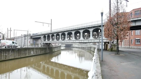 Bridge In The Cloudy Gray Day In Brussels Stock Footage 91809352