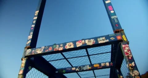 Bridge on the Coast Covered With Stickers Stock Footage 247460366