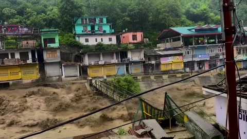Bridge collapsed due to flood disaster in cloudburst (Heavy rainfall). Stock Footage 282228844