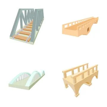 Bridge collection illustrating different architectural styles and types Stock Illustration