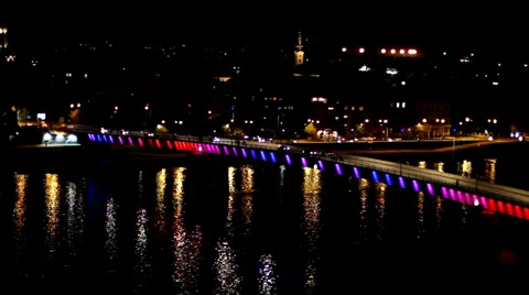 Bridge with colorful lights Stock Footage 34747979
