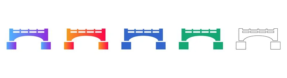 Bridge Connection Icon Set in Multiple Colors and Styles Stock Illustration