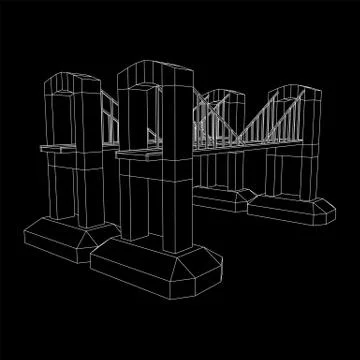 Bridge connection structure wireframe Illustrazione stock