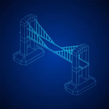 Bridge connection structure wireframe 스톡 일러스트