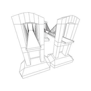 Bridge connection structure wireframe Illustrazione stock