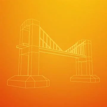 Bridge connection structure wireframe Stock Illustration