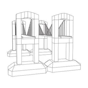 Bridge connection structure wireframe Stock Illustration