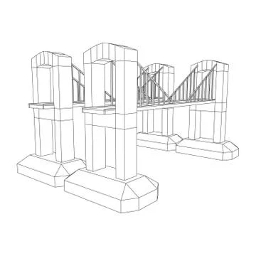 Bridge connection structure wireframe Illustrazione stock