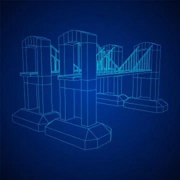 Bridge connection structure wireframe Illustrazione stock