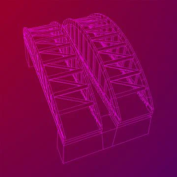 Bridge connection structure. Wireframe low poly mesh 스톡 일러스트