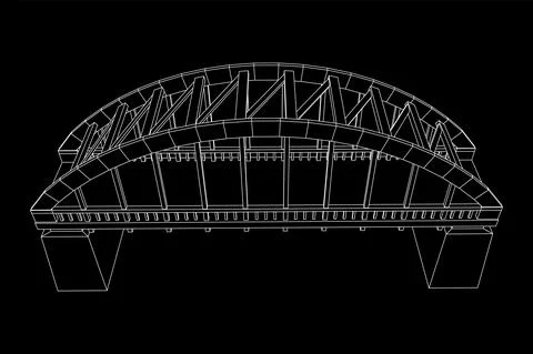 Bridge connection structure. Wireframe low poly mesh 스톡 일러스트
