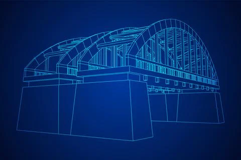 Bridge connection structure. Wireframe low poly mesh 스톡 일러스트
