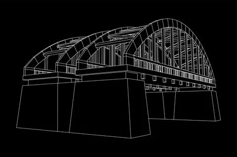 Bridge connection structure. Wireframe low poly mesh Stock Illustration