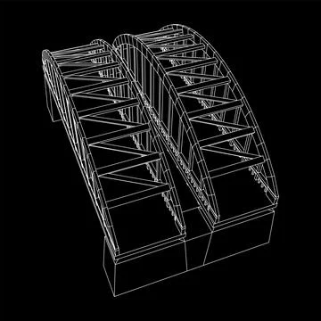 Bridge connection structure. Wireframe low poly mesh 스톡 일러스트