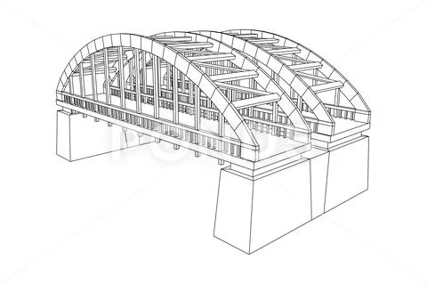Bridge connection structure. Wireframe low poly mesh Illustration ...