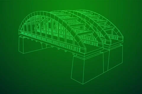 Bridge connection structure. Wireframe low poly mesh 스톡 일러스트