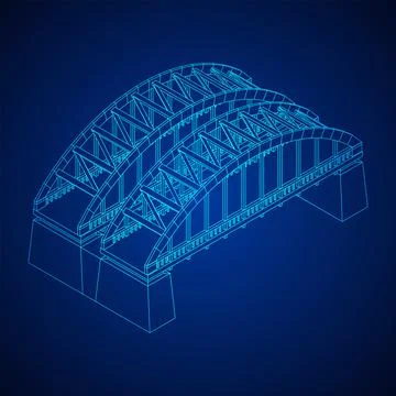 Bridge connection structure. Wireframe low poly mesh 스톡 일러스트