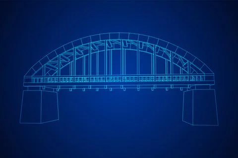 Bridge connection structure. Wireframe low poly mesh 스톡 일러스트