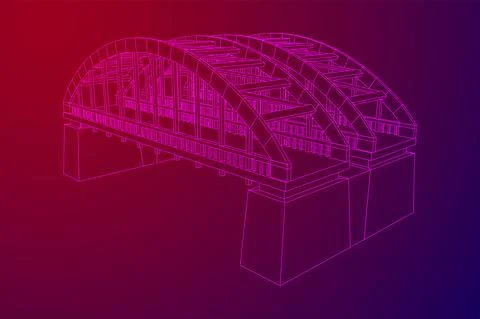 Bridge connection structure. Wireframe low poly mesh Stock Illustration