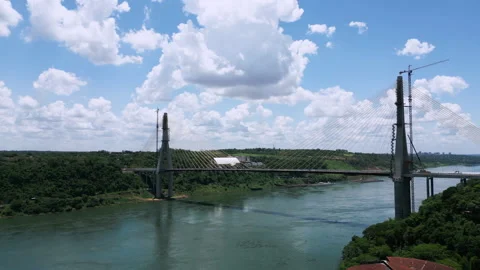Bridge Construction Aerial Over View Connect Brazil and Paraguay Video stock 233511405