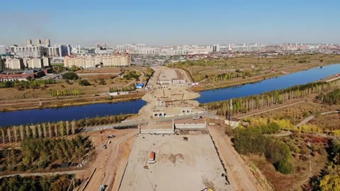 Bridge construction in Astana, Kazakhstan Stock Footage 215715330