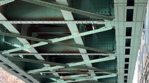 Bridge construction close-up, rivets, bolts and nuts, steel bridge Stock Footage 265487067