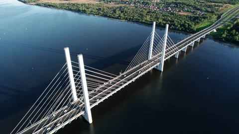 Bridge construction district traffic car river crossing overpass infrastructure Stock Footage 219958869