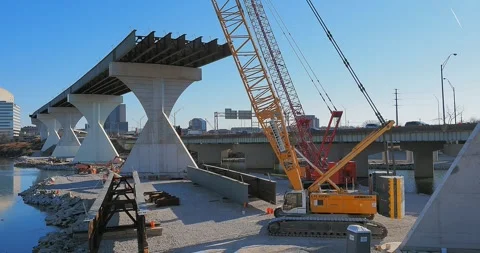 Bridge construction of I70 I71 split in downtown Columbus Ohio. dec 9 2024 USA Stock Footage 295209280
