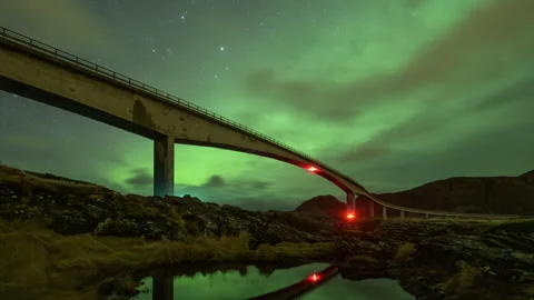 Bridge construction with northern lights Stock Footage 250421273