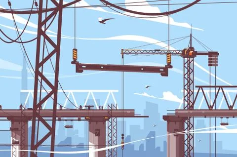 Bridge construction process Ilustración de archivo