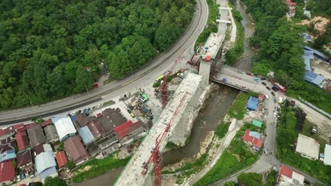 Bridge Construction Progress Over Gombak River in July 2025 Stock Footage 320752389