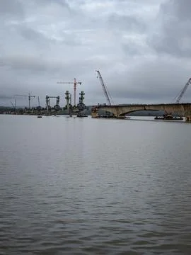 Bridge Construction Progress Over the River Stock Photos