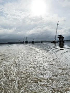 Bridge Construction Progress Over the River Stock Photos