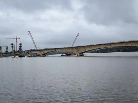 Bridge Construction Progress Over the River Stock Photos