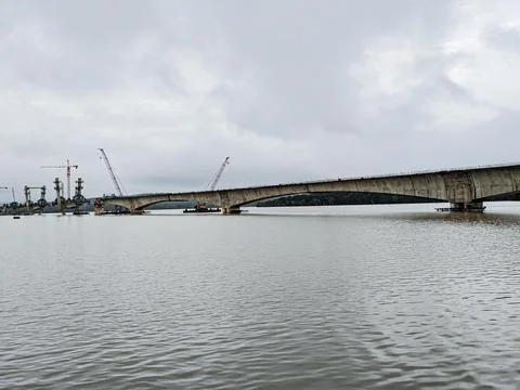 Bridge Construction Progress Over the River Stock Photos