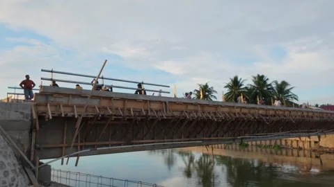 Bridge Construction Project Over River Video stock 311986805