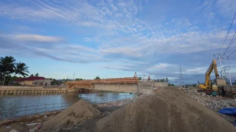 Bridge Construction Project Over River Stock Footage 311986978