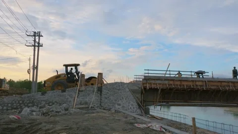 Bridge Construction Project Over River Stock Footage 311986983