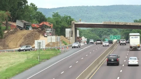Bridge Construction, removal of bridge over Highway  Stock Footage 64953761
